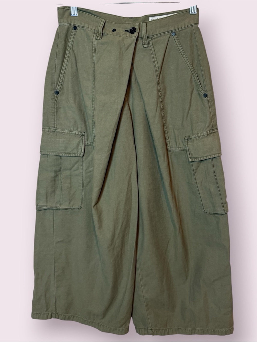 Rag & Bone Asymmetric Wrap-Front Cargo Culottes Pants Olive Green Size 24